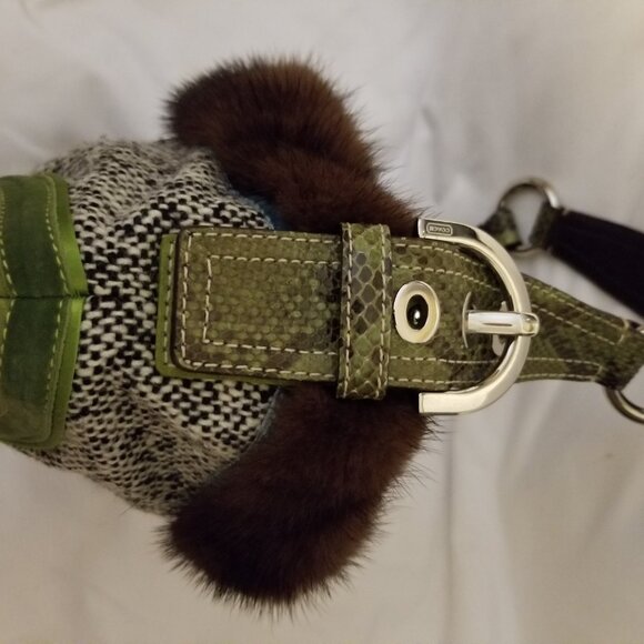 Authentic Coach RARE Limited Edition Vintage Tweed Suede Python Fur Hobo Purse - Picture 4 of 8